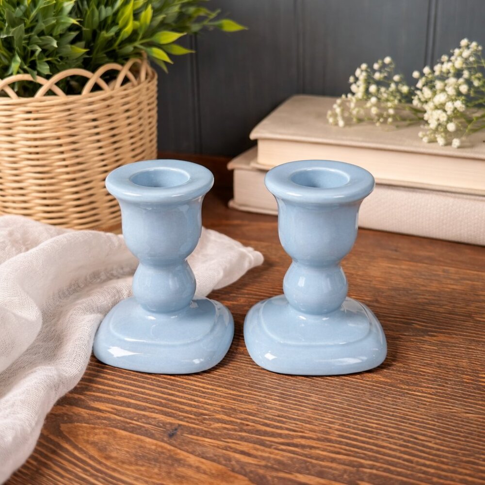 Pair of Vintage PartyLite Blue Ceramic Taper Candle Holders